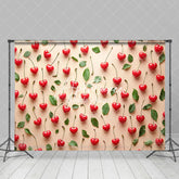 Aperturee - Aperturee Spring Red Heart Cherry Leaf Valentines Day Backdrop